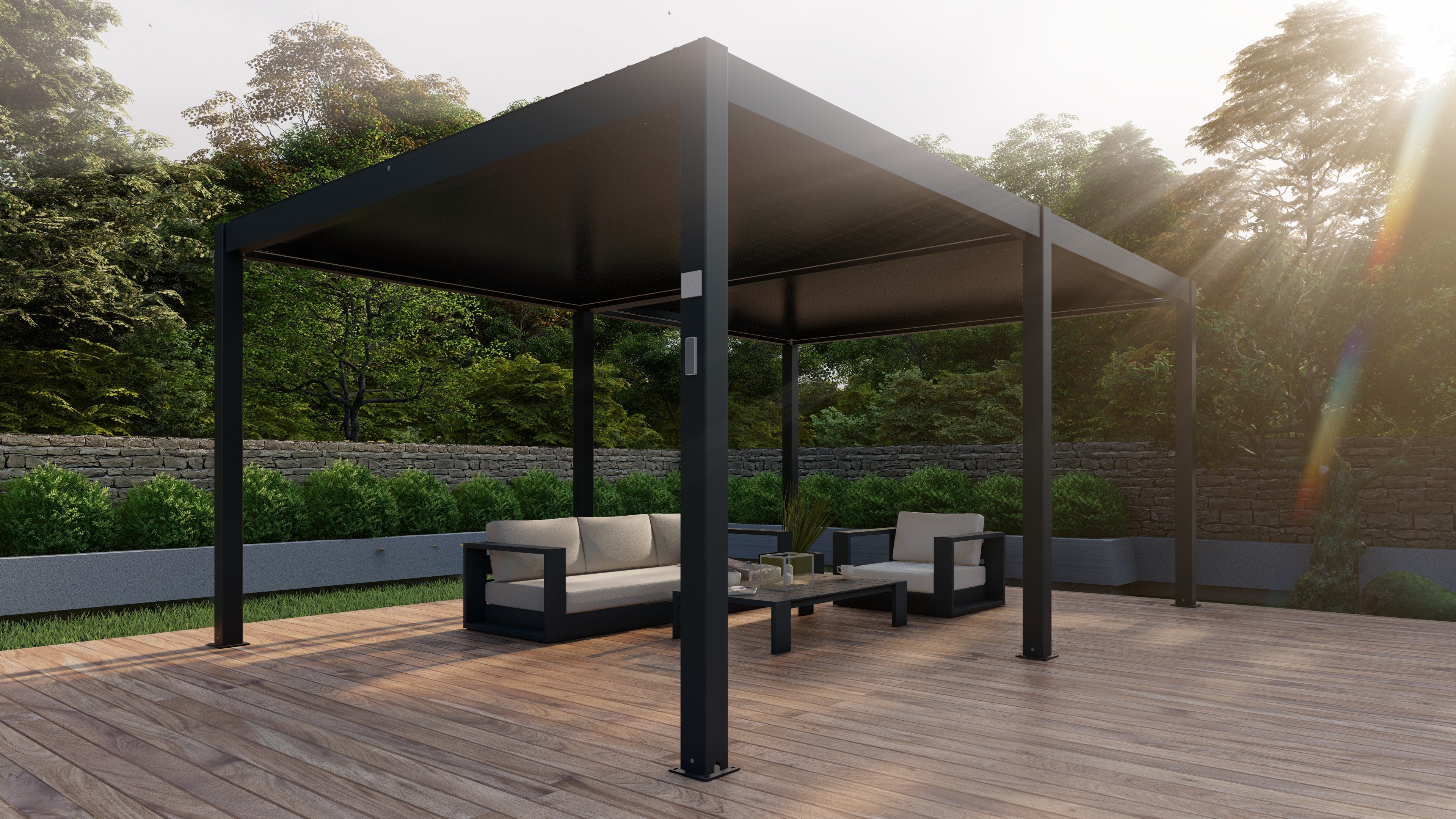 LuxSol Tora Pergola - 8m x 4m Electric Control With Integrated RGB Lighting