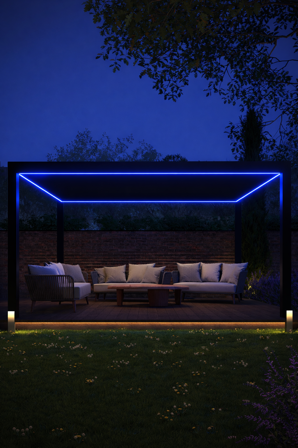 LuxSol Tora Pergola - 5m x 3m Electric Control With Integrated RGB Lighting