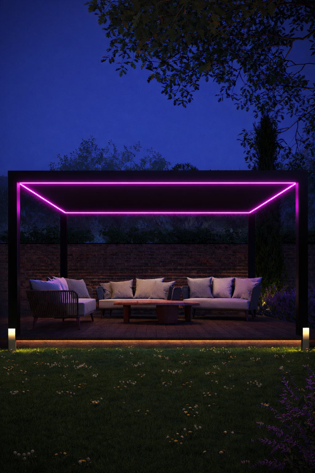 LuxSol Tora Pergola - 5m x 3m Electric Control With Integrated RGB Lighting