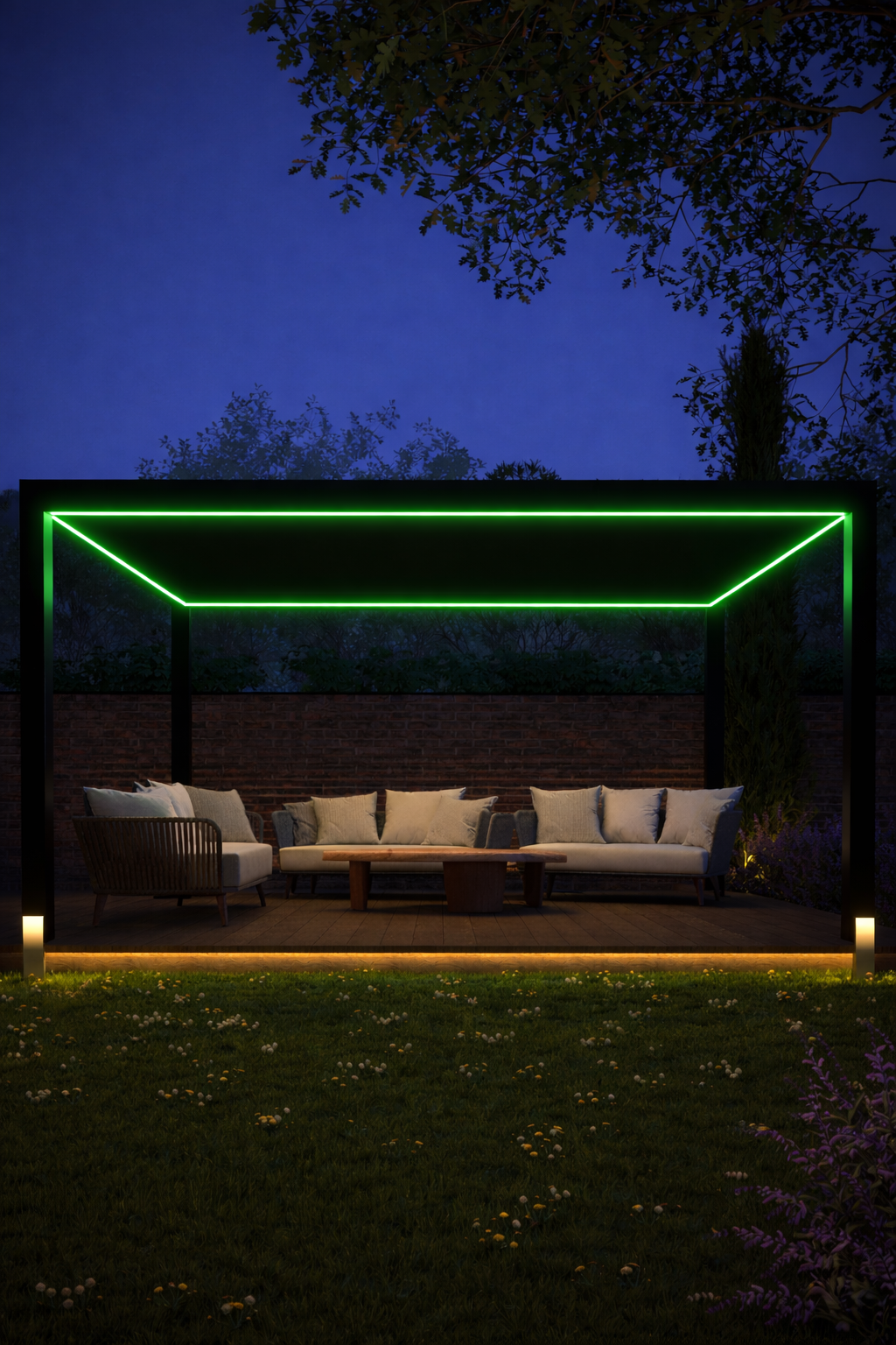 LuxSol Tora Pergola - 5m x 3m Electric Control With Integrated RGB Lighting