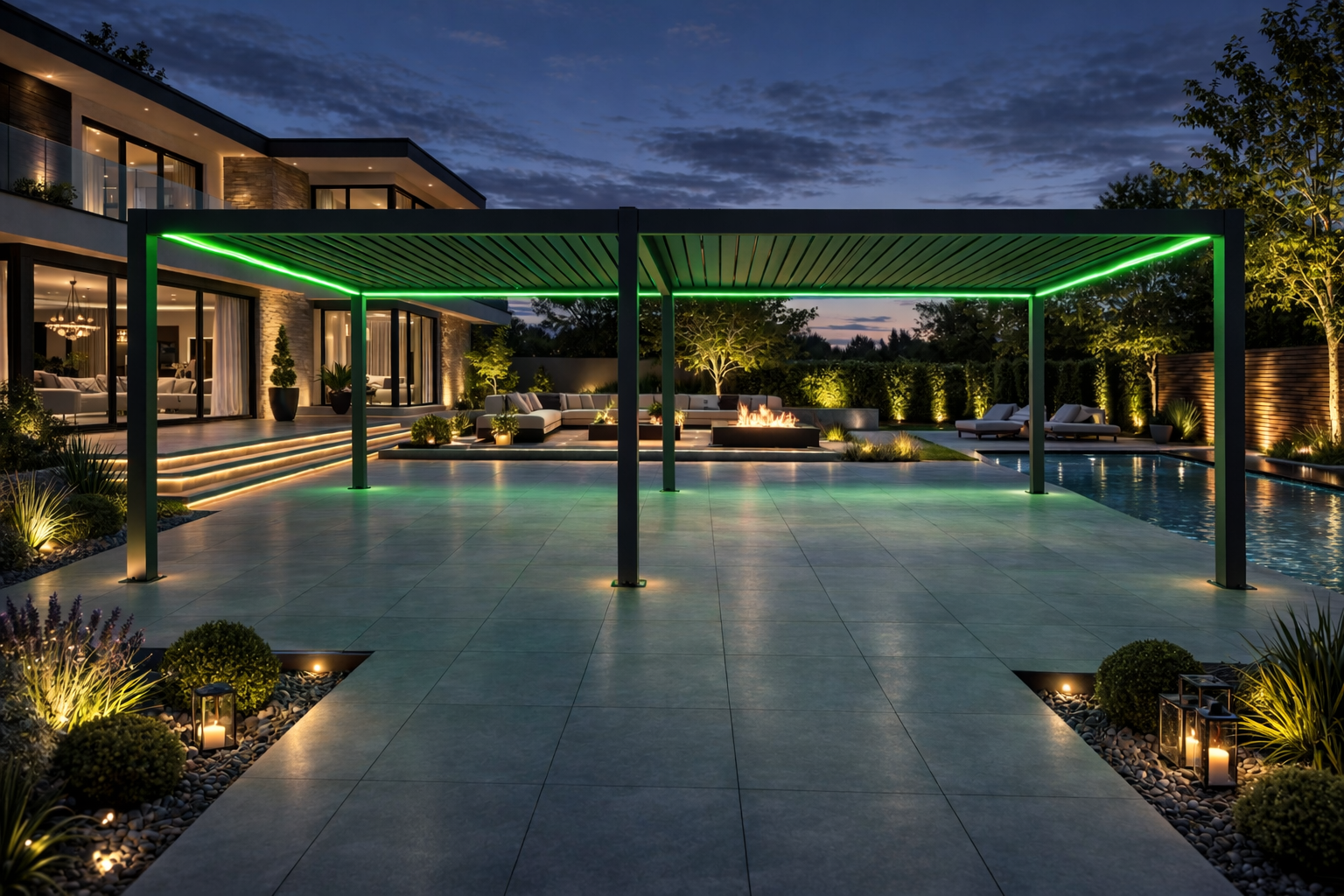 LuxSol Tora Pergola - 8m x 4m Electric Control With Integrated RGB Lighting