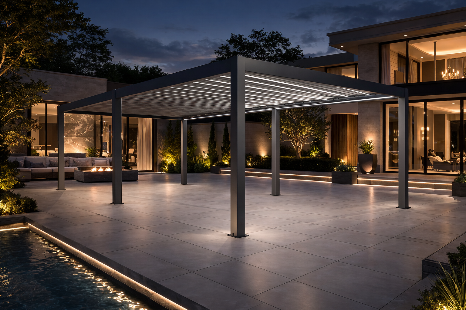 LuxSol Tora Pergola - 8m x 4m Electric Control With Integrated RGB Lighting