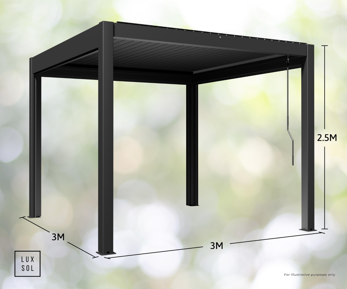 LuxSol Aura Pergola 3m x 3m - Manual Control - LuxSol Living - 25% off, Manual, Single Bay
