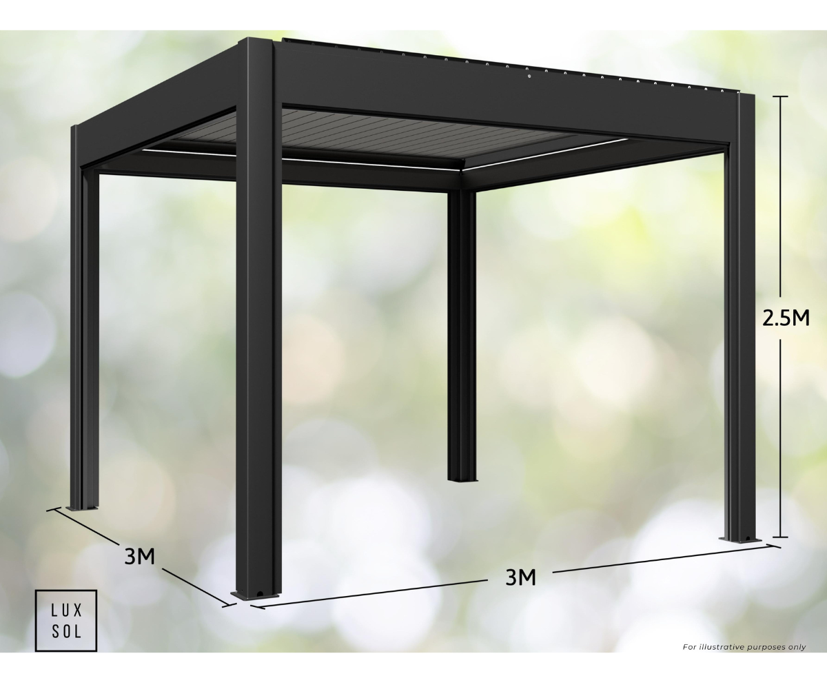 LuxSol Como Pergola 3m x 3m - Electric Control With Integrated Lighting - LuxSol Living - 25% off, Electric, Lighting Included, Single Bay