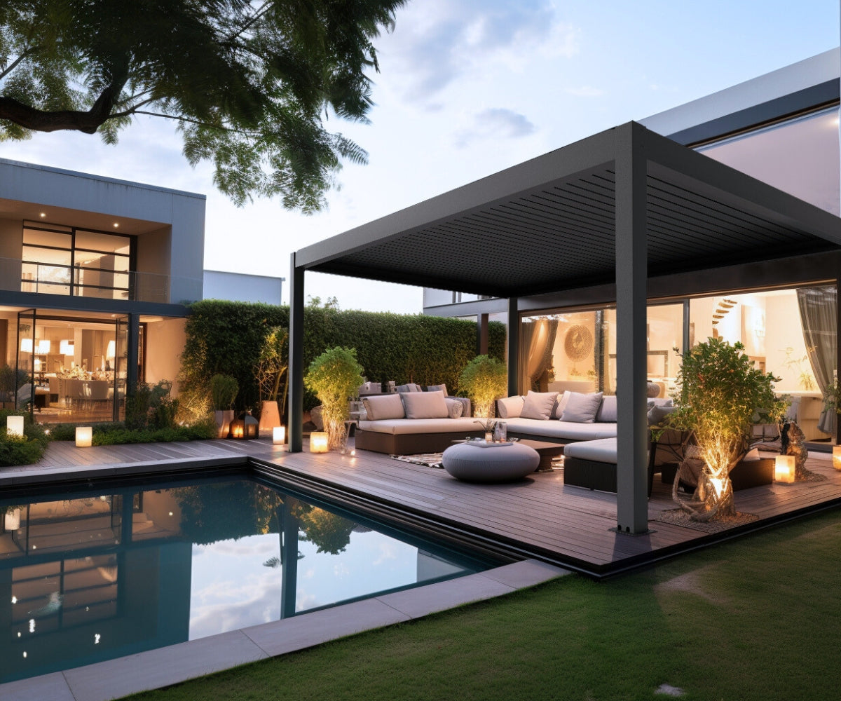 LuxSol Tora Pergola - 5m x 3m Electric Control With Integrated RGB Lighting