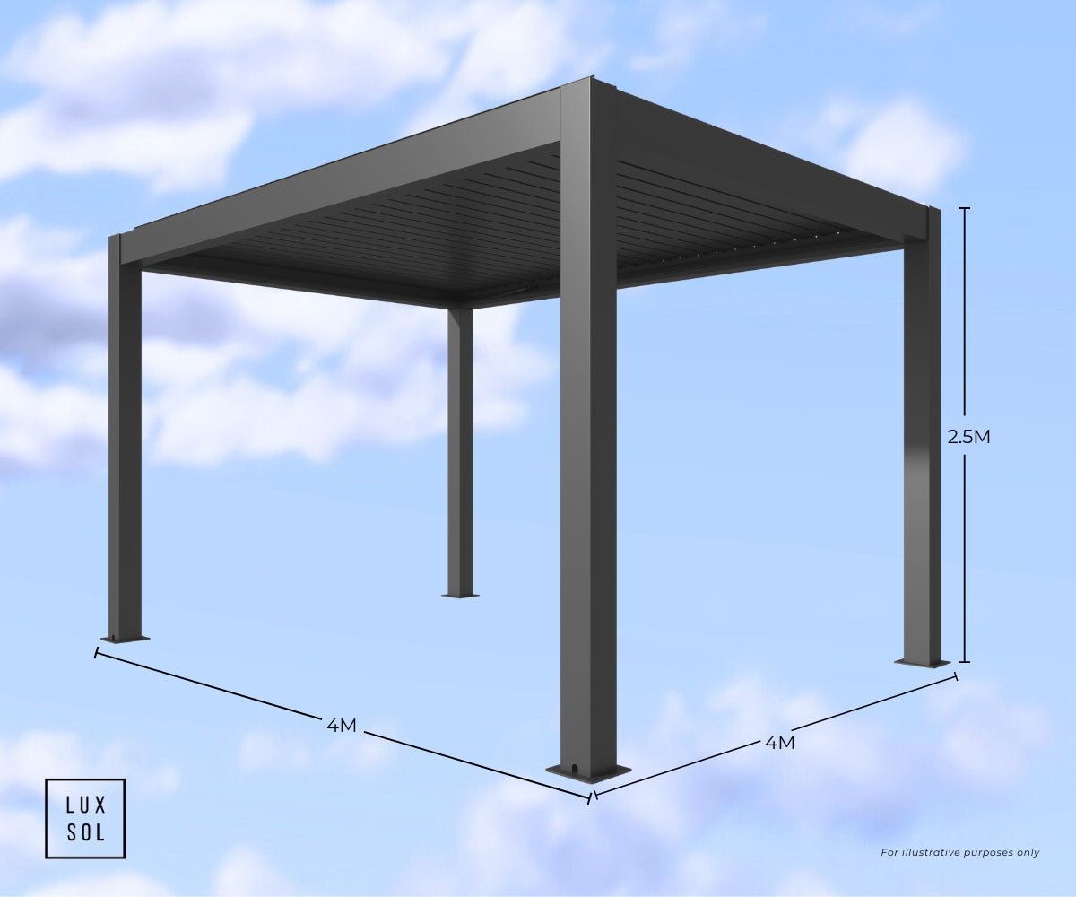 LuxSol Tora Pergola - 4m x 4m Electric Control With Integrated Lighting