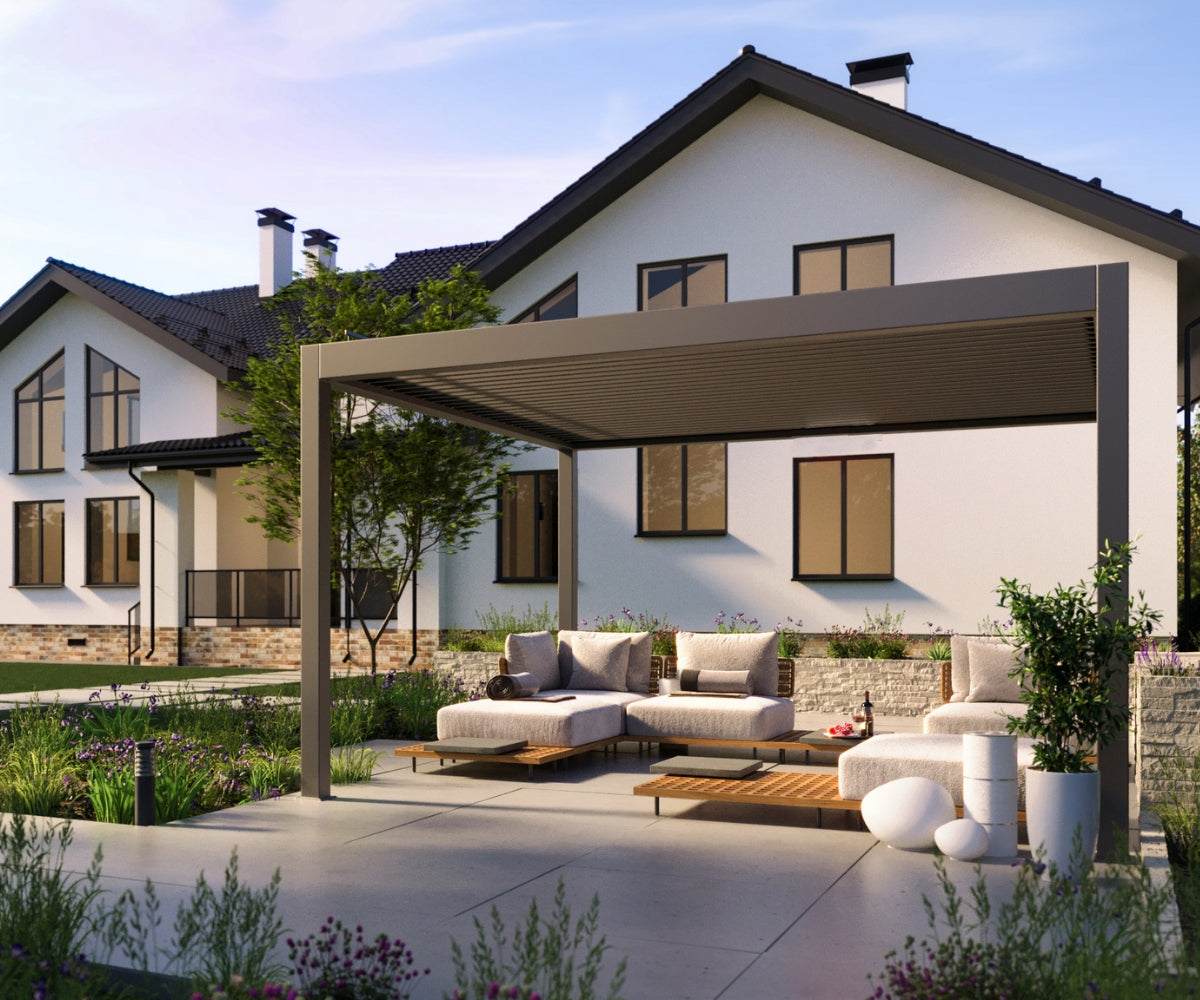 LuxSol Tora Pergola - 4m x 4m Electric Control With Integrated Lighting