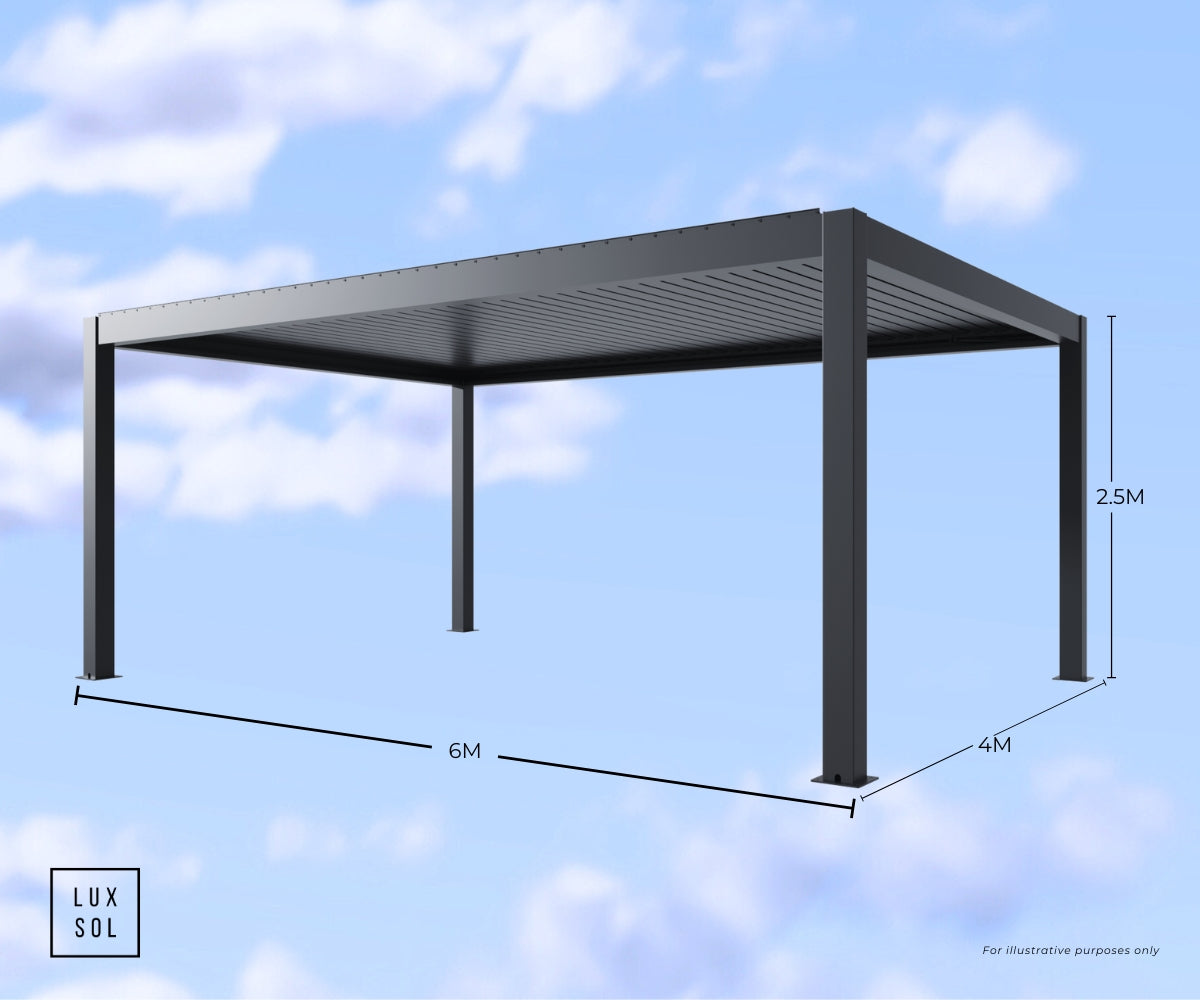 LuxSol Tora Pergola - 6m x 4m Electric Control With Integrated Lighting