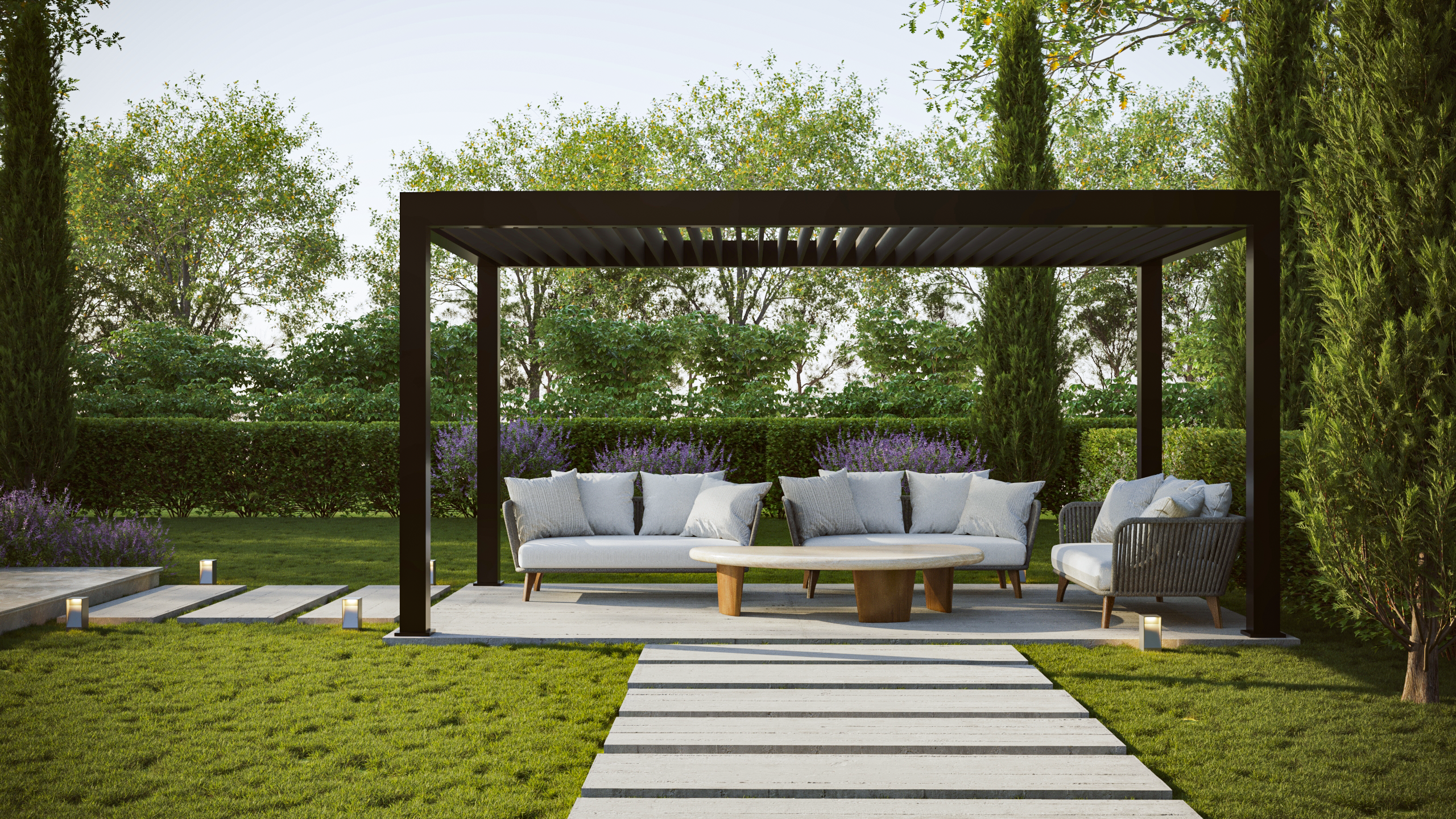 LuxSol Tora Pergola - 5m x 3m Electric Control With Integrated RGB Lighting