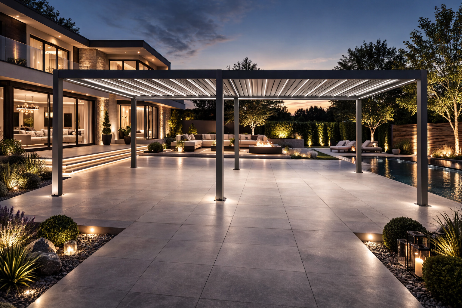 LuxSol Tora Pergola - 8m x 4m Electric Control With Integrated RGB Lighting