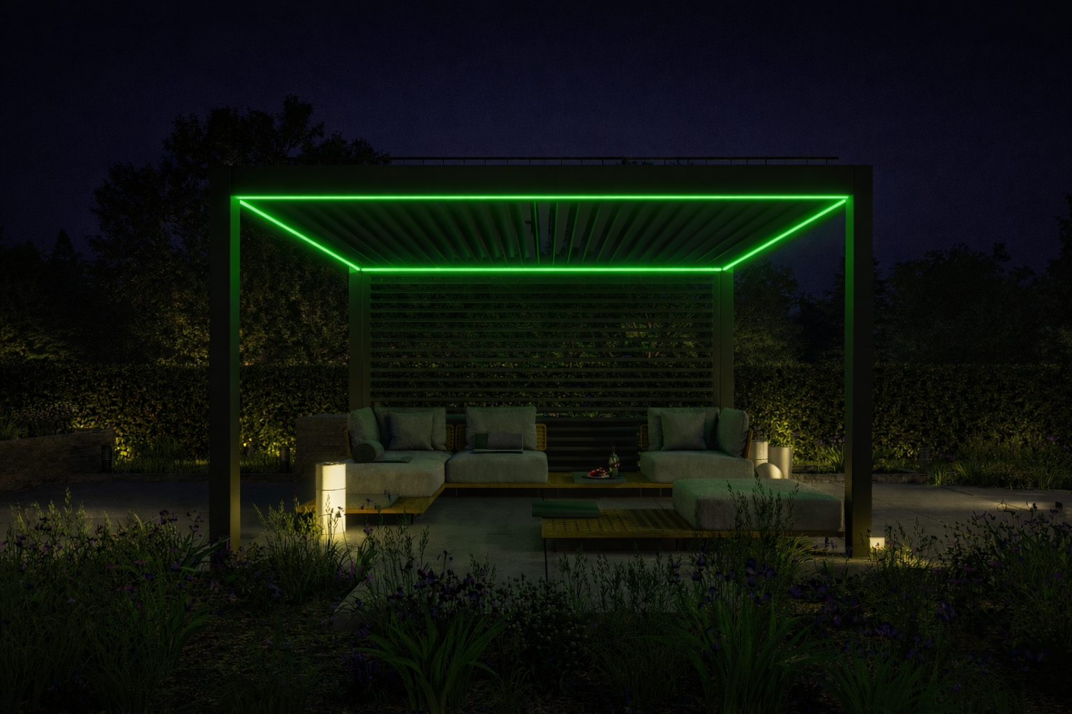 LuxSol Tora Pergola - 4m x 4m Electric Control With Integrated RGB Lighting