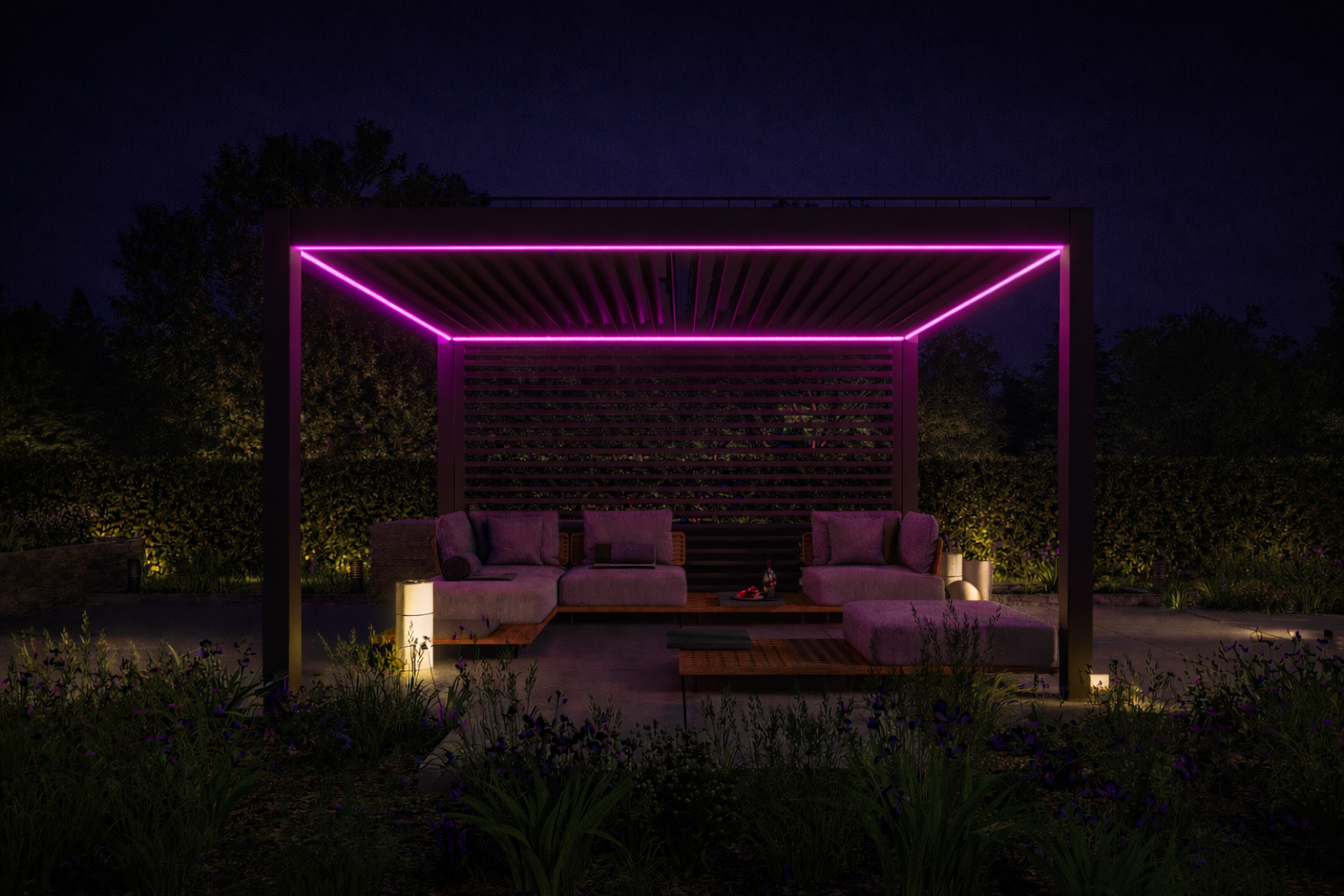 LuxSol Tora Pergola - 4m x 4m Electric Control With Integrated RGB Lighting