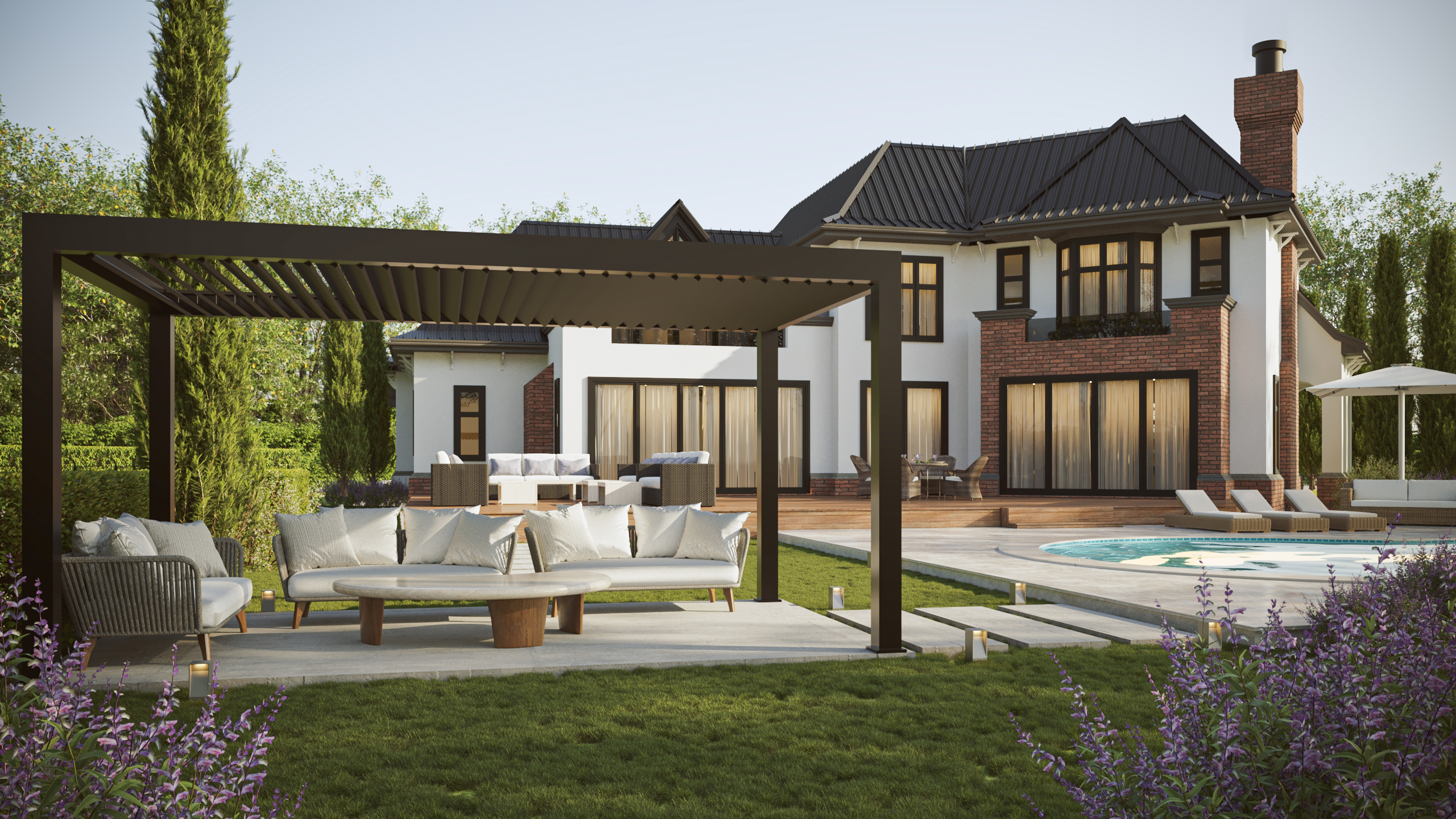 LuxSol Tora Pergola - 5m x 3m Electric Control With Integrated RGB Lighting