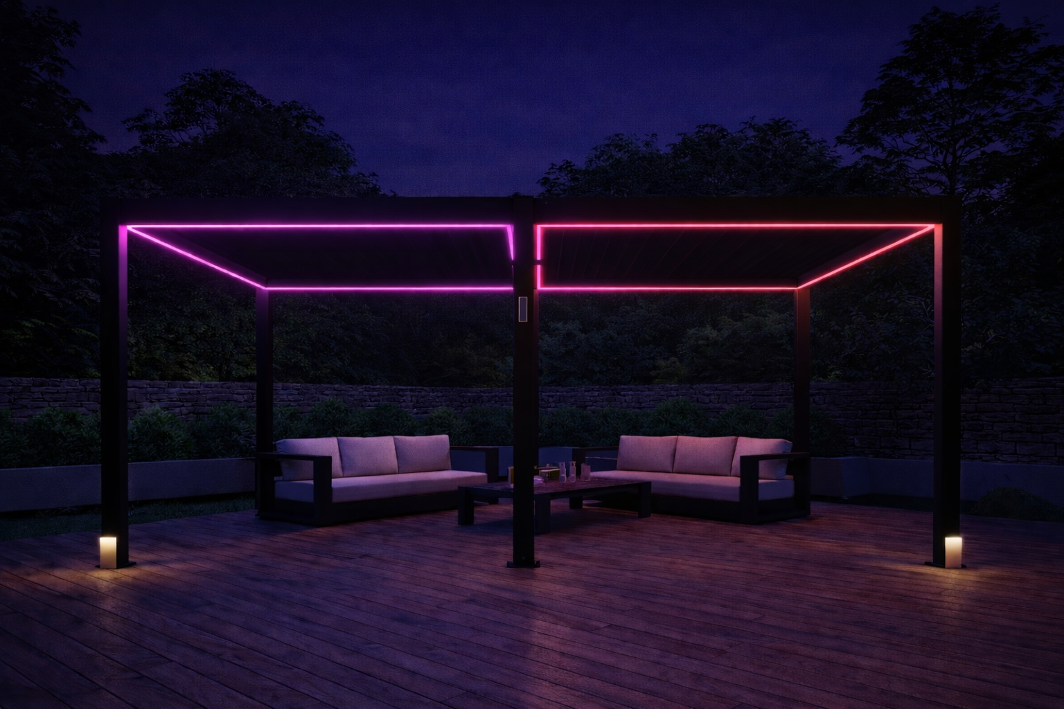 LuxSol Tora Pergola - 8m x 4m Electric Control With Integrated RGB Lighting