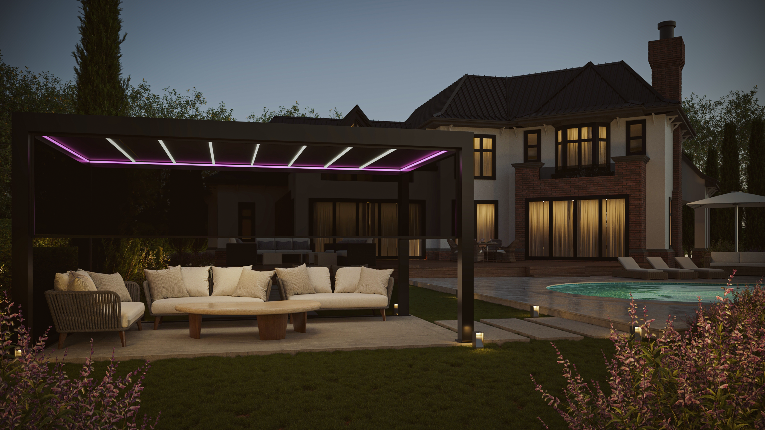 LuxSol Tora Pergola - 5m x 3m Electric Control With Integrated RGB Lighting