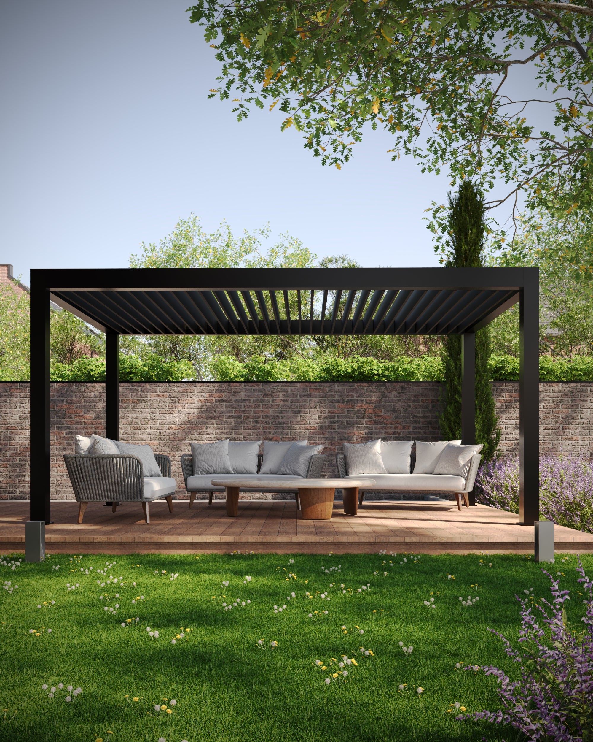 LuxSol Tora Pergola - 5m x 3m Electric Control With Integrated RGB Lighting