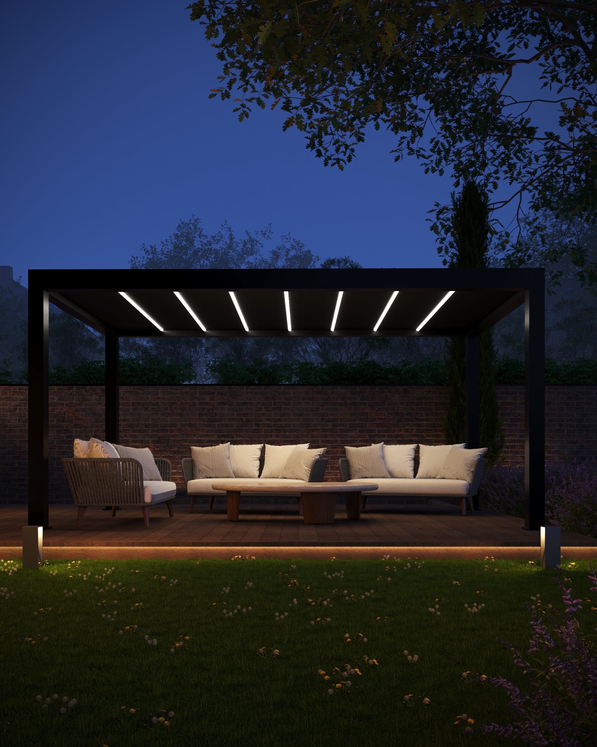 LuxSol Tora Pergola - 6m x 3m Electric Control With Integrated RGB Lighting
