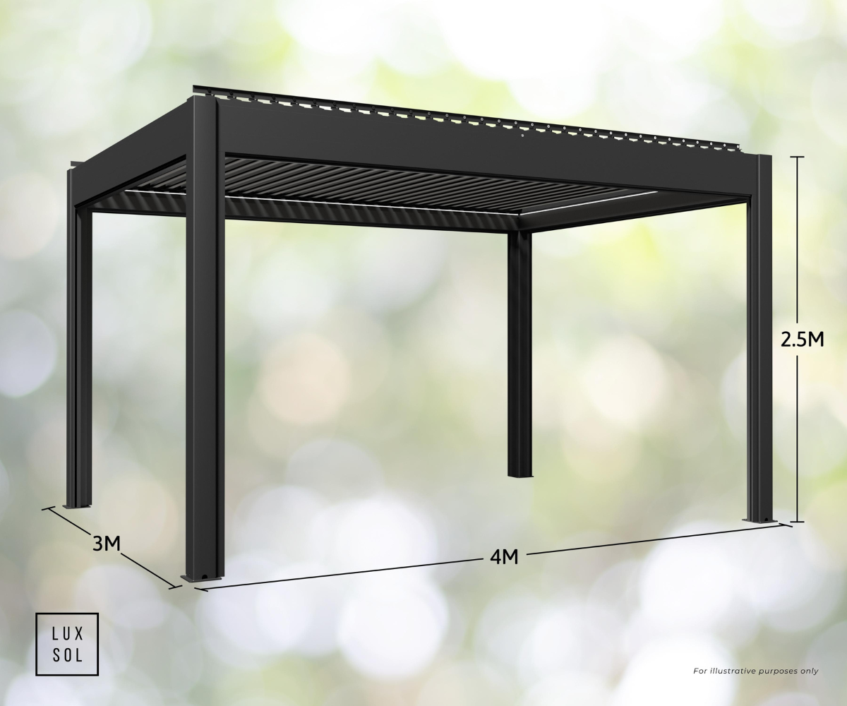 LuxSol Como Pergola 3m x 4m - Electric Control With Integrated Lighting - LuxSol Living - 25% off, Electric, Lighting Included, Single Bay
