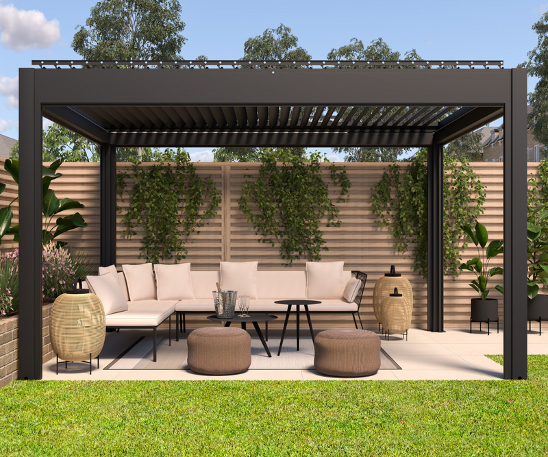 LuxSol Como Pergola 3m x 4m - Electric Control With Integrated Lightin