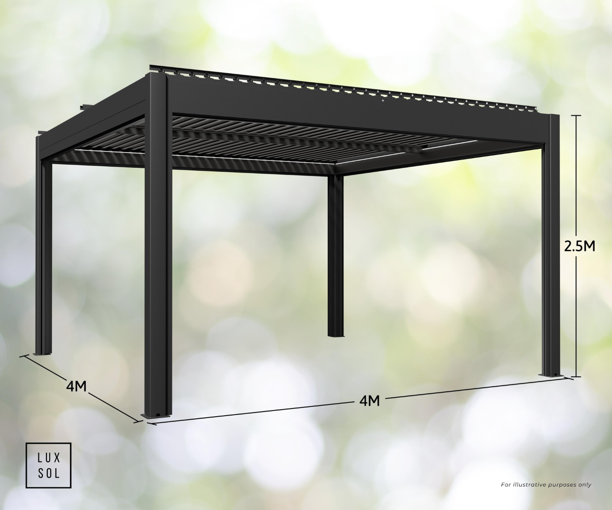 LuxSol Como Pergola - 4m x 4m Electric Control With Integrated Lighting - LuxSol Living - 25% off, Electric, Lighting Included, Single Bay