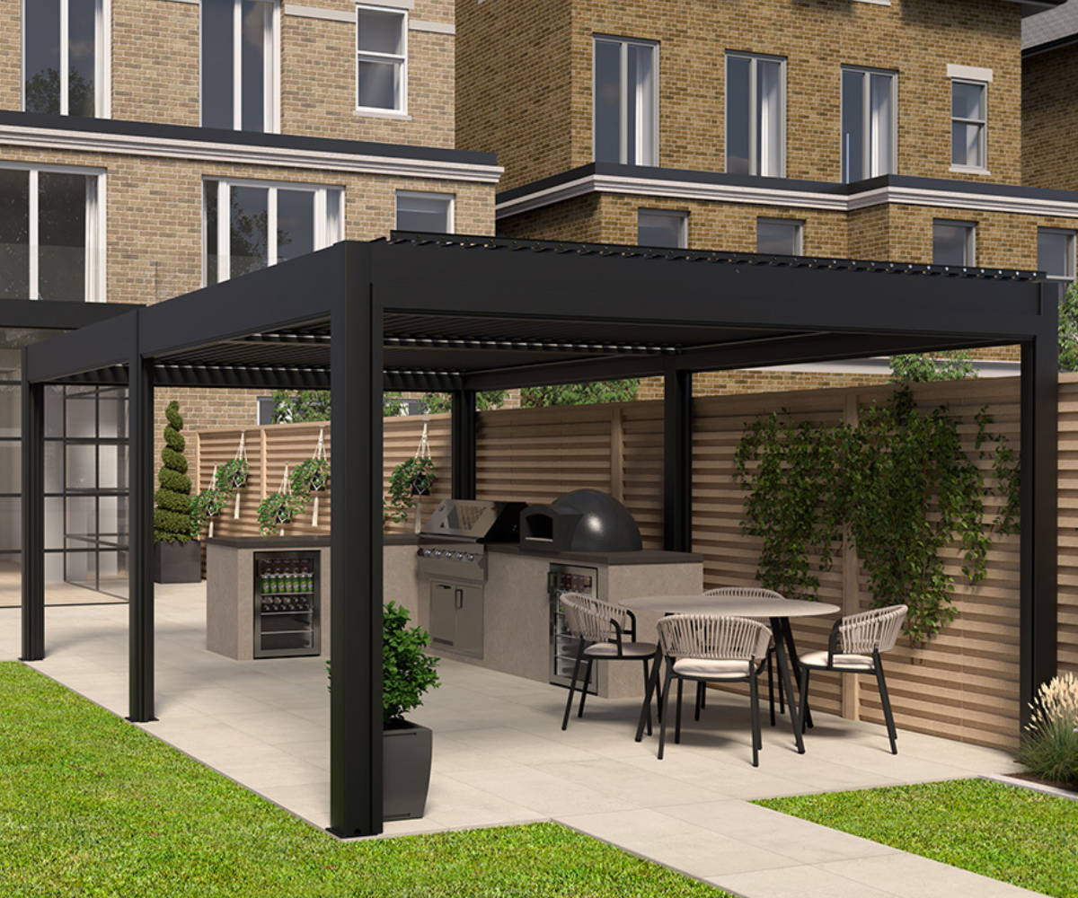 LuxSol Garda Pergola 6m x 4m - Electric Control with Integrated Lighting, Double Bay