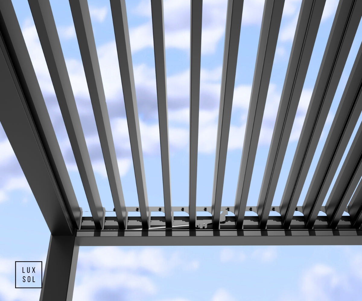 LuxSol Tora Pergola - 4m x 4m Electric Control With Integrated Lighting