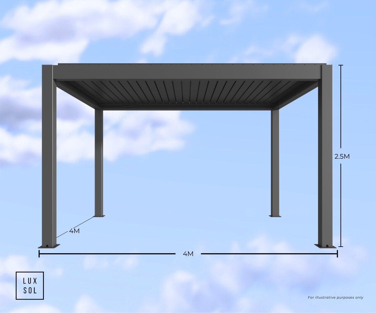 LuxSol Tora Pergola - 4m x 4m Electric Control With Integrated Lighting