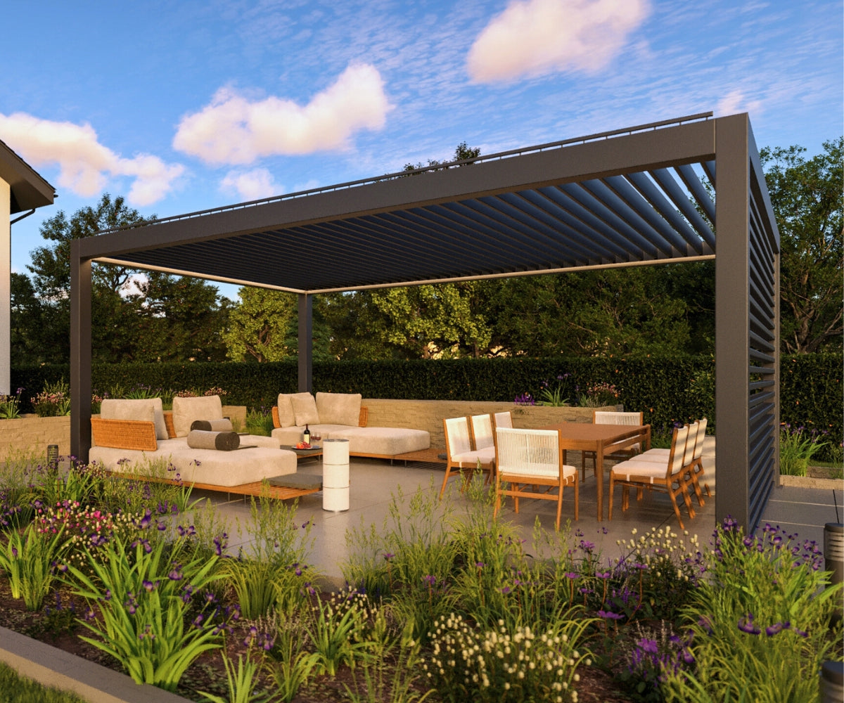 LuxSol Tora Pergola - 6m x 4m Electric Control With Integrated Lighting