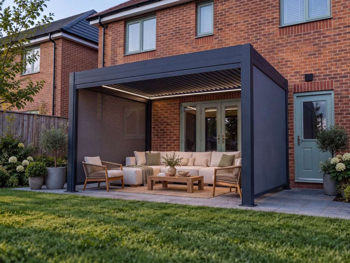 Como pergola in an evening garden setting